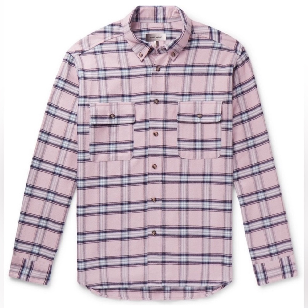 Isabel Marant Yarol Pink Checked Cotton-Flannel Shirt Size M